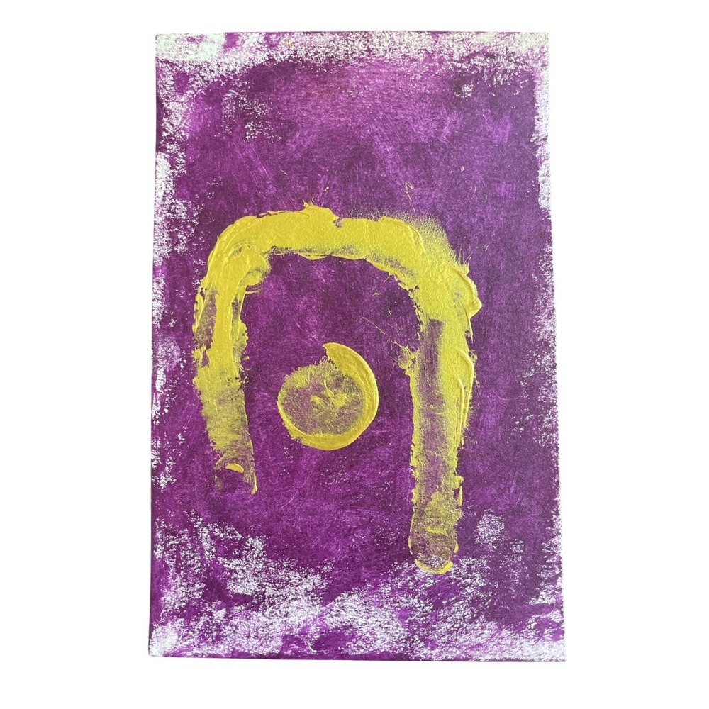 Original Abstract Mixed Media Painting Purple Gold Textured Art 5.5x8.5